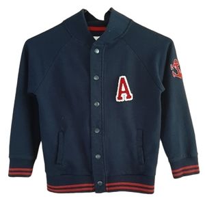 Anchor And Release Boys' sz 8/9 Navy Blue & Red Snap Up Varsity Letterman Jacket